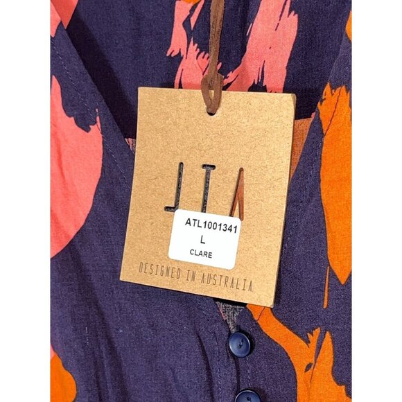 NWT Abel The Label Anthropologie Navy Pink Orange Hi Lo Clare Dress L Large Wome - Picture 7 of 12